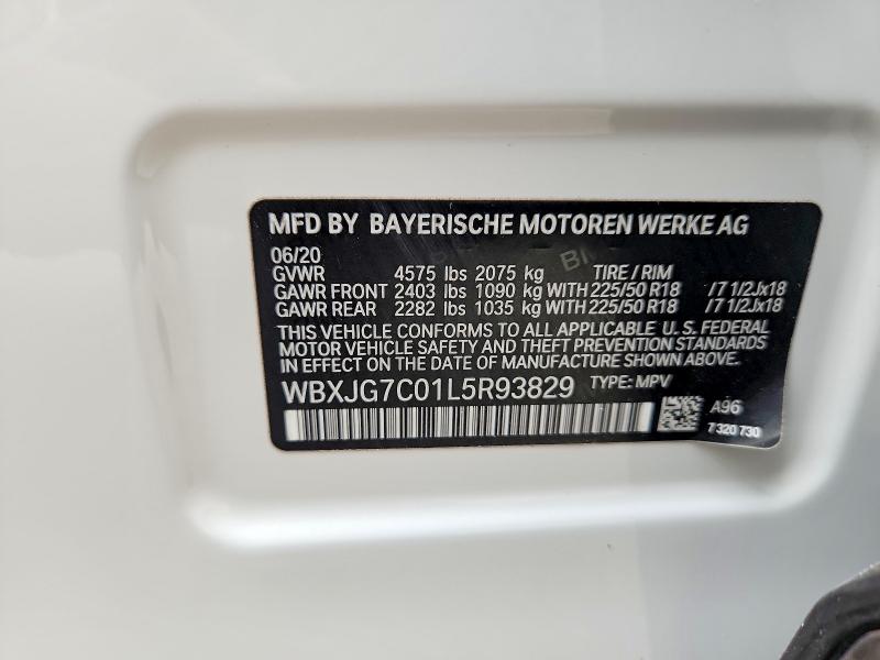 51368266 :رقم المزاد ، WBXJG7C01L5R93829 vin ، 2020 Bmw X1 مزاد بيع