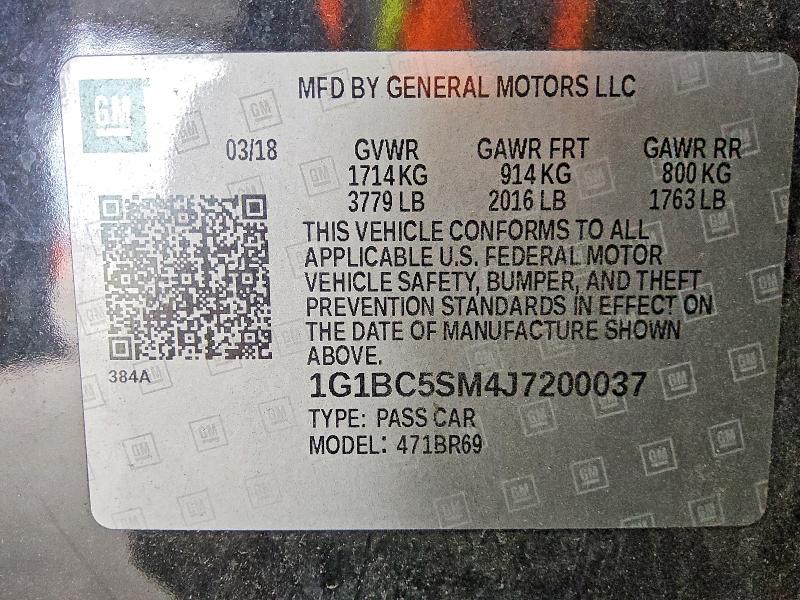 55061656 :رقم المزاد ، 1G1BC5SM4J7200037 vin ، 2018 Chevrolet Cruze مزاد بيع