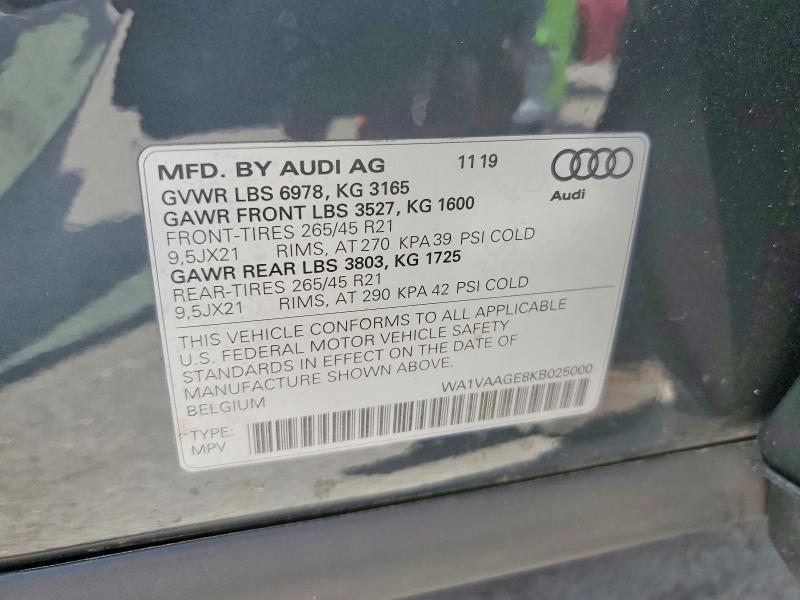 Aukcja sprzedaży 2019 Audi E-tron, vin: WA1VAAGE8KB025000, numer aukcji: 52888896