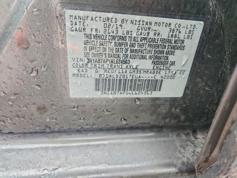 Продаж на аукціоні авто 2019 Nissan Sentra, vin: 3N1AB7AP1KL624563, номер лоту: 52388226