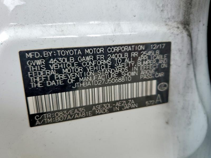 Aukcja sprzedaży 2018 Lexus Is, vin: JTHBA1D27J5068810, numer aukcji: 52508316