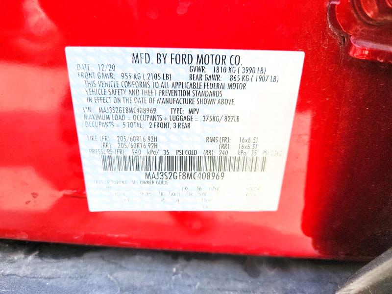Aukcja sprzedaży 2021 Ford Ecosport, vin: MAJ3S2GE8MC408969, numer aukcji: 52189656