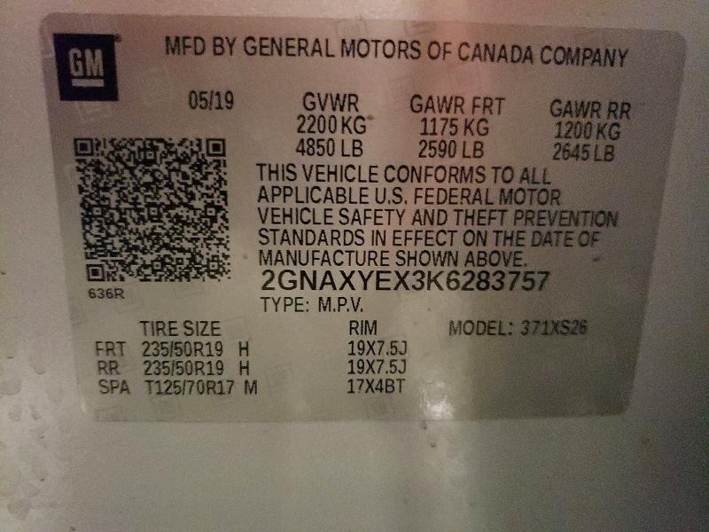 Aukcja sprzedaży 2019 Chevrolet Equinox, vin: 2GNAXYEX3K6283757, numer aukcji: 54123526