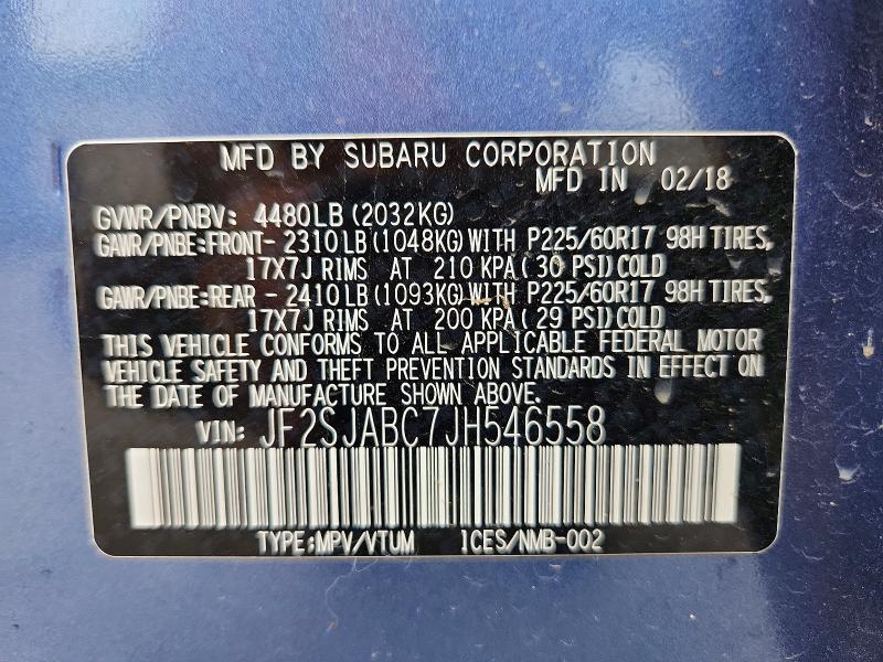 Продаж на аукціоні авто 2018 Subaru Forester, vin: JF2SJABC7JH546558, номер лоту: 53892546
