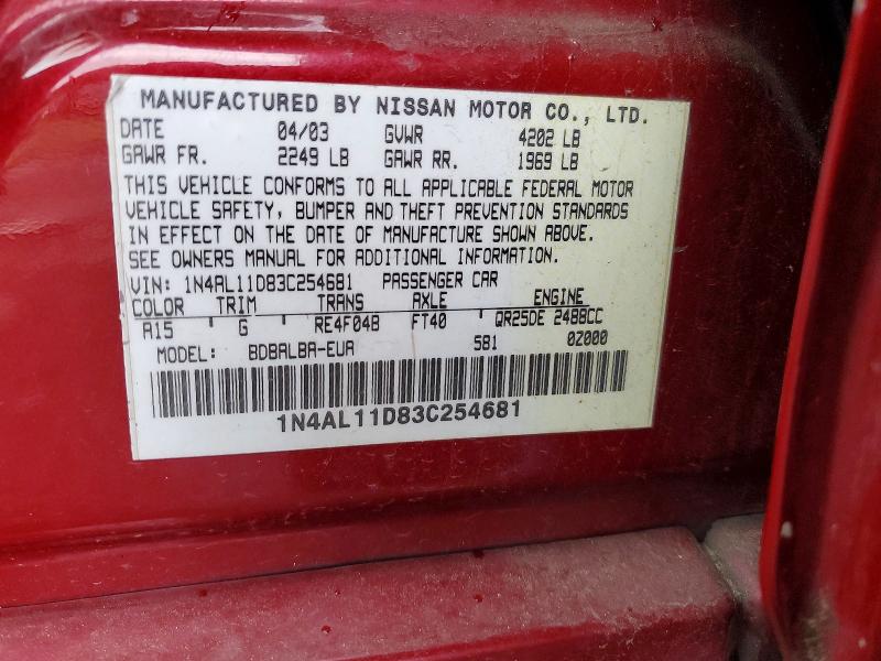 Продаж на аукціоні авто 2003 Nissan Altima, vin: 1N4AL11D83C254681, номер лоту: 52500176