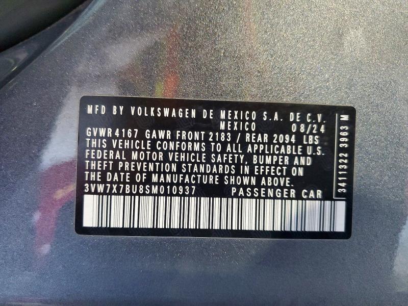 2025 Volkswagen Jetta მანქანა იყიდება აუქციონზე, vin: 3VW7X7BU8SM010937, აუქციონის ნომერი: 53755056
