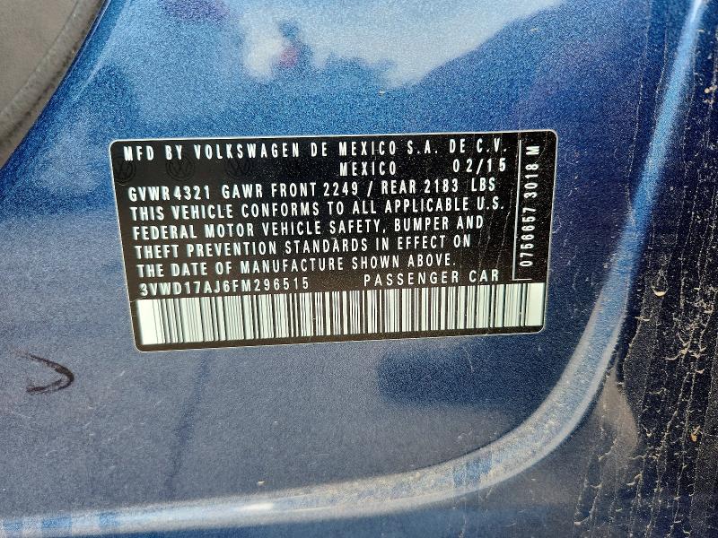 Aukcja sprzedaży 2015 Volkswagen Jetta, vin: 3VWD17AJ6FM296515, numer aukcji: 51927366