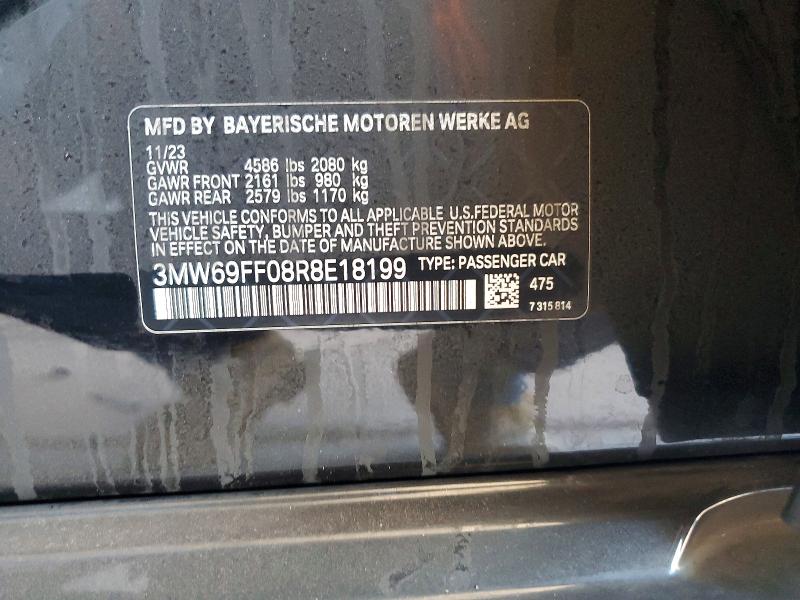 2024 Bmw 330i მანქანა იყიდება აუქციონზე, vin: 3MW69FF08R8E18199, აუქციონის ნომერი: 52071996