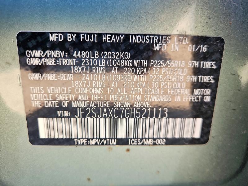 51446536 :رقم المزاد ، JF2SJAXC7GH521113 vin ، 2016 Subaru Forester مزاد بيع
