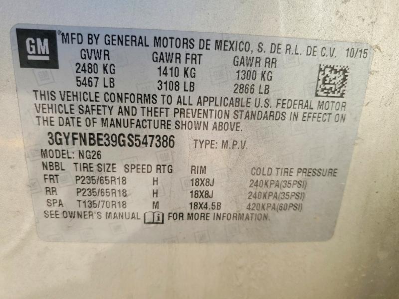 2016 Cadillac Srx მანქანა იყიდება აუქციონზე, vin: 3GYFNBE39GS547386, აუქციონის ნომერი: 52001696