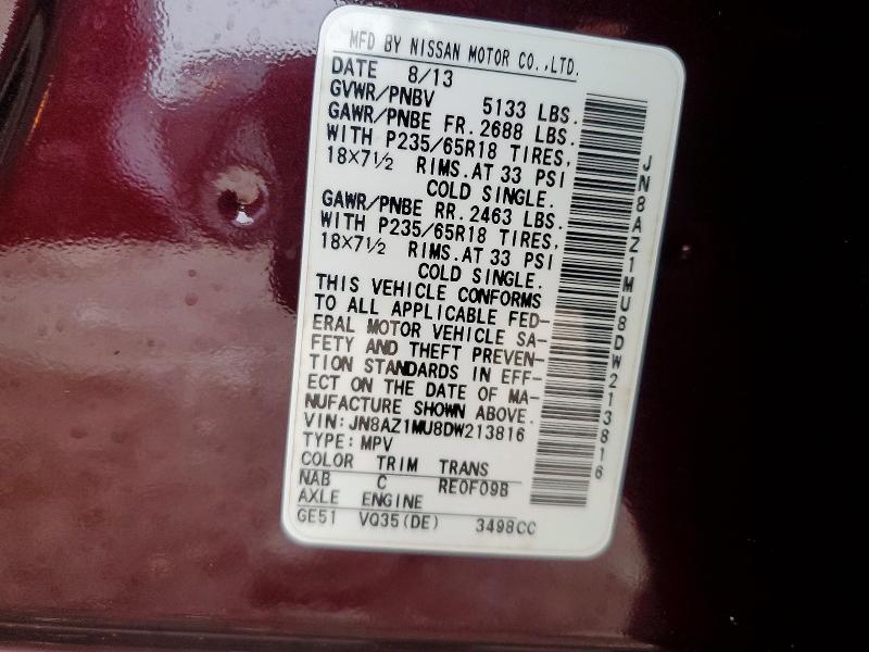 Продажа на аукционе авто 2013 Nissan Murano, vin: JN8AZ1MU8DW213816, номер лота: 52494726