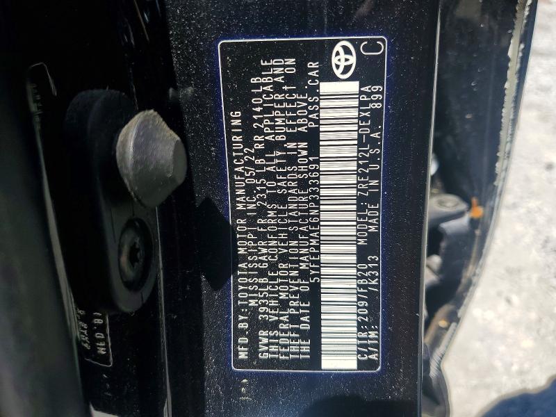 Aukcja sprzedaży 2022 Toyota Corolla, vin: 5YFEPMAE6NP333691, numer aukcji: 54063736