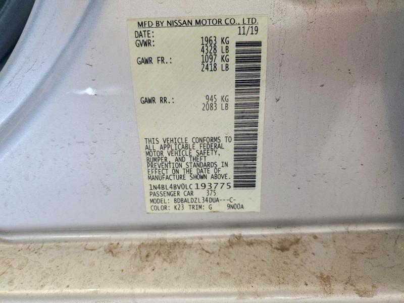 Aukcja sprzedaży 2020 Nissan Altima, vin: 1N4BL4BV0LC193775, numer aukcji: 55808146