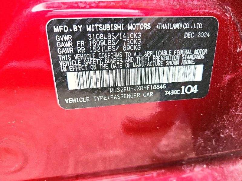 55186006 :رقم المزاد ، ML32FUFJXRHF18846 vin ، 2024 Mitsubishi Mirage مزاد بيع