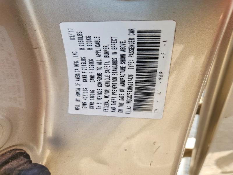 54945556 :رقم المزاد ، 1HGCR2F9XHA187436 vin ، 2017 Honda Accord مزاد بيع