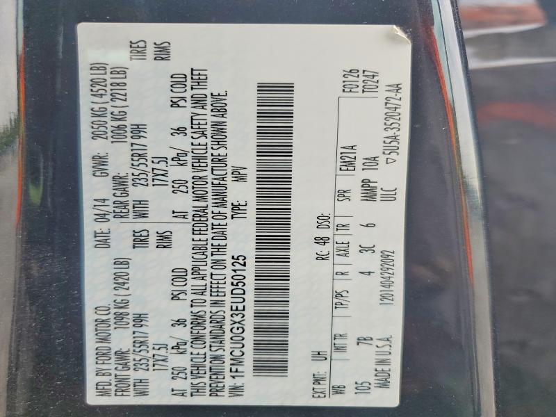 53013746 :رقم المزاد ، 1FMCU0GX3EUD50125 vin ، 2014 Ford Escape مزاد بيع