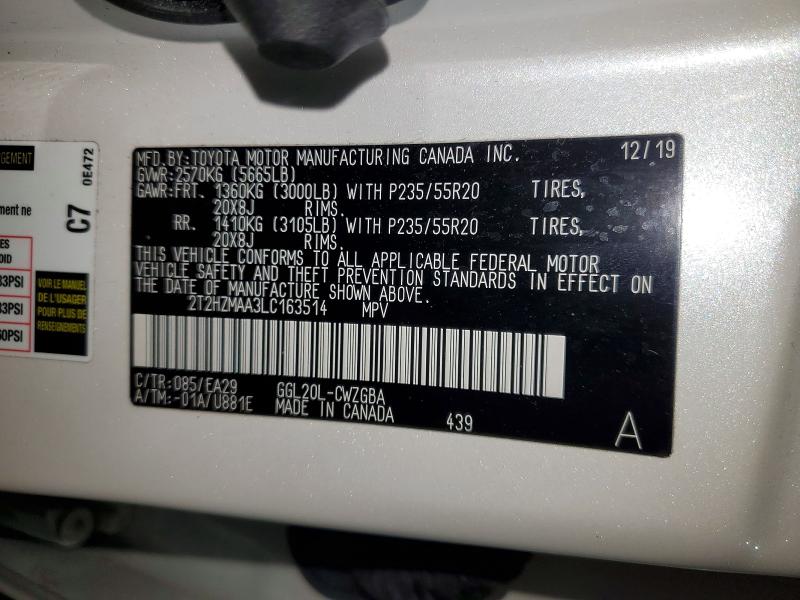 Продаж на аукціоні авто 2020 Lexus Rx, vin: 2T2HZMAA3LC163514, номер лоту: 53616576