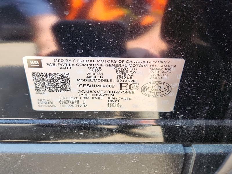 Aukcja sprzedaży 2019 Chevrolet Equinox, vin: 2GNAXVEX0K6275999, numer aukcji: 54758176