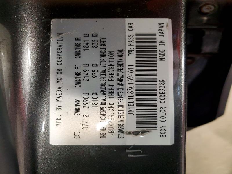 53053076 :رقم المزاد ، JM1BL1L83C1694611 vin ، 2012 Mazda 3 مزاد بيع