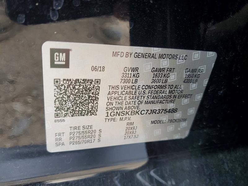 52685176 :رقم المزاد ، 1GNSKBKC7JR375488 vin ، 2018 Chevrolet Tahoe مزاد بيع