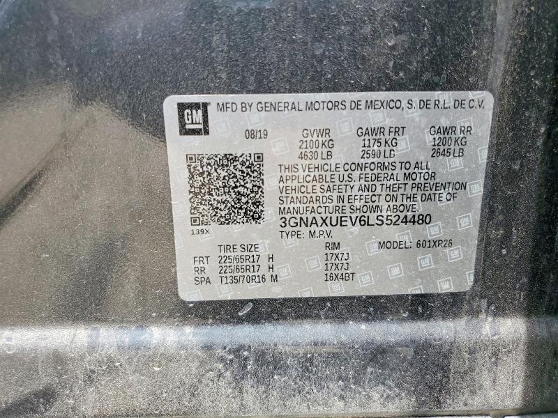 Продаж на аукціоні авто 2020 Chevrolet Equinox, vin: 3GNAXUEV6LS524480, номер лоту: 54348456