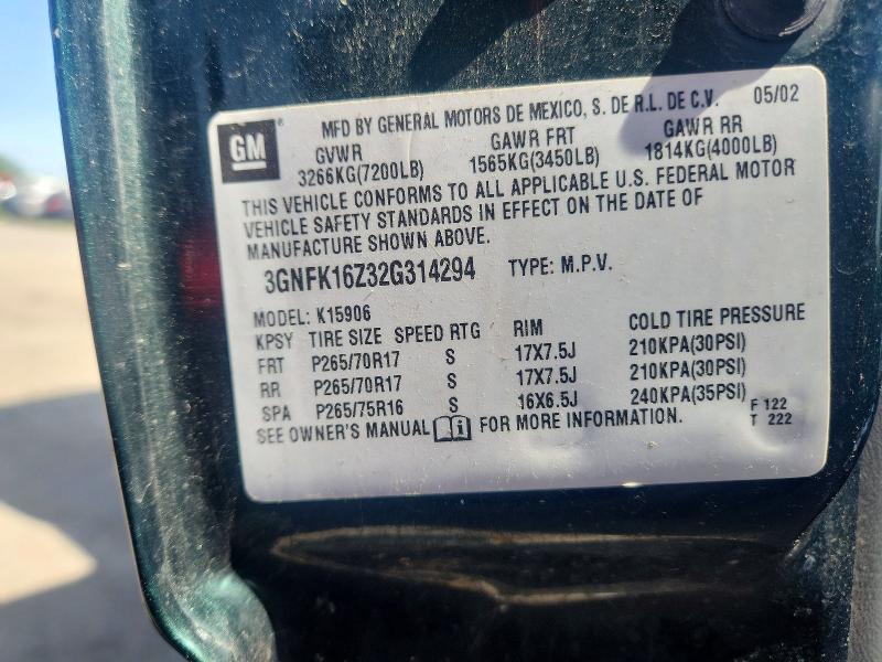 54652246 :رقم المزاد ، 3GNFK16Z32G314294 vin ، 2002 Chevrolet Suburban مزاد بيع