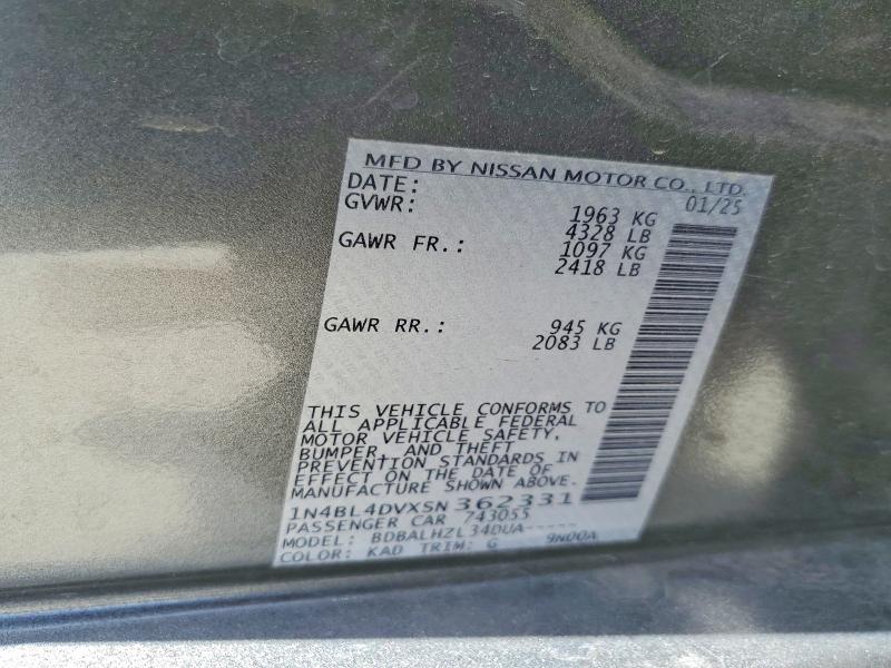 Aukcja sprzedaży 2025 Nissan Altima, vin: 1N4BL4DVXSN362331, numer aukcji: 52579736