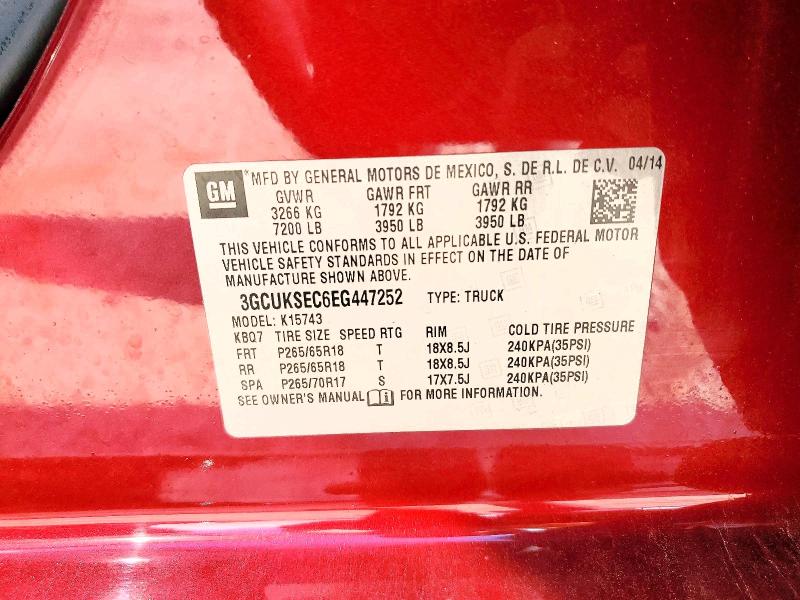 53851716 :رقم المزاد ، 3GCUKSEC6EG447252 vin ، 2014 Chevrolet Silverado مزاد بيع