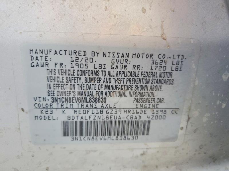 Aukcja sprzedaży 2021 Nissan Versa, vin: 3N1CN8EV6ML838630, numer aukcji: 51885906