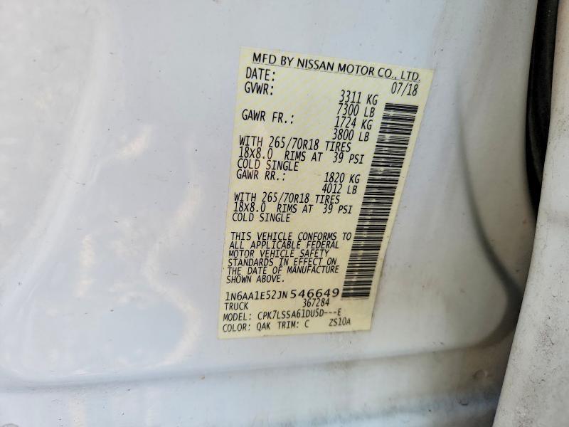 Aukcja sprzedaży 2018 Nissan Titan, vin: 1N6AA1E52JN546649, numer aukcji: 52946536