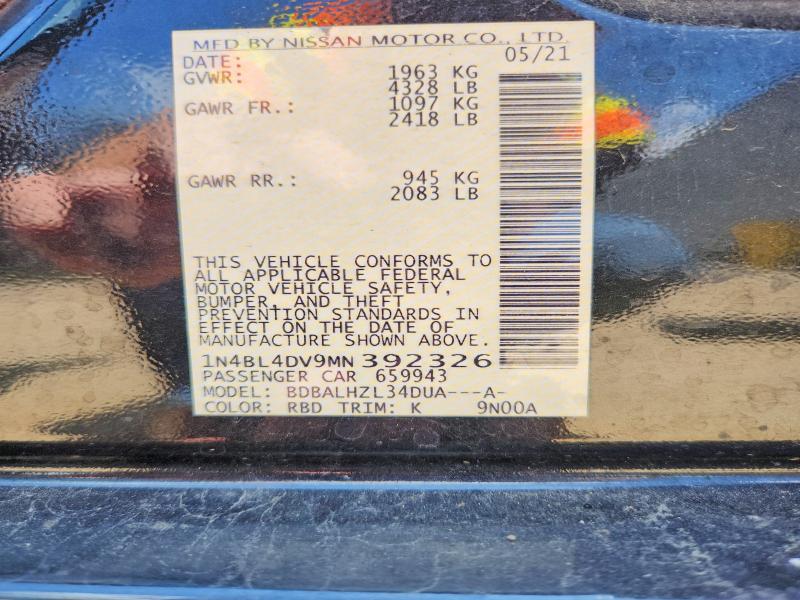 2021 Nissan Altima მანქანა იყიდება აუქციონზე, vin: 1N4BL4DV9MN392326, აუქციონის ნომერი: 53133656