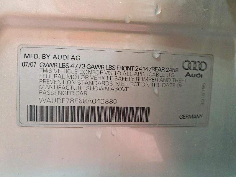 Продаж на аукціоні авто 2008 Audi A4, vin: WAUDF78E68A042880, номер лоту: 52453556