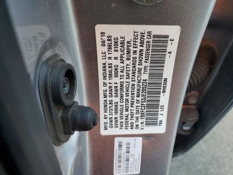 54535056 :رقم المزاد ، 19XFC2F53JE205224 vin ، 2018 Honda Civic مزاد بيع