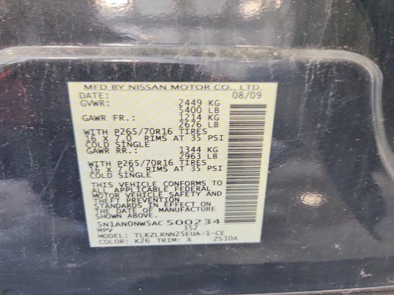 53936396 :رقم المزاد ، 5N1AN0NW5AC500234 vin ، 2010 Nissan Xterra مزاد بيع