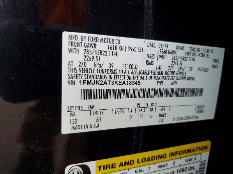 53349576 :رقم المزاد ، 1FMJK2AT3KEA18545 vin ، 2019 Ford Expedition مزاد بيع