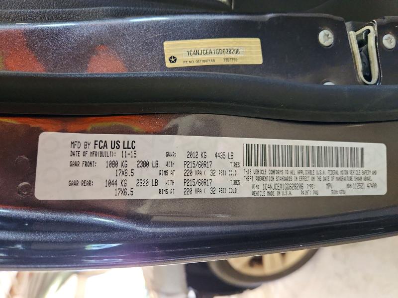 2016 Jeep Compass მანქანა იყიდება აუქციონზე, vin: 1C4NJCEA1GD628206, აუქციონის ნომერი: 53358856