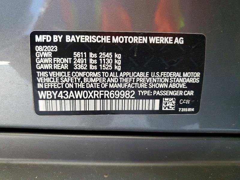 2024 Bmw I4 მანქანა იყიდება აუქციონზე, vin: WBY43AW0XRFR69982, აუქციონის ნომერი: 54669846