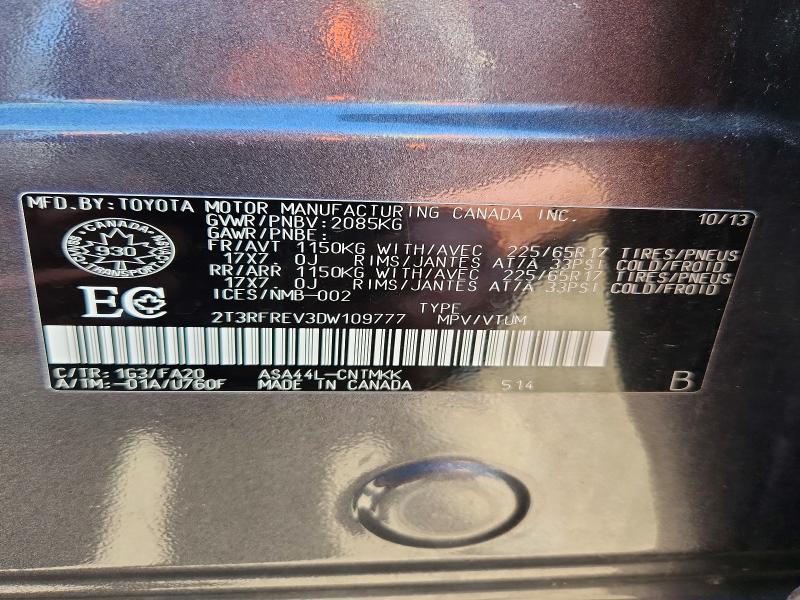 2013 Toyota Rav4 მანქანა იყიდება აუქციონზე, vin: 2T3RFREV3DW109777, აუქციონის ნომერი: 53029916