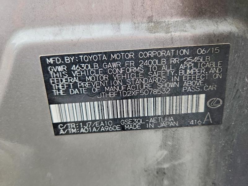 Продажа на аукционе авто 2015 Lexus Is 250, vin: JTHBF1D2XF5078532, номер лота: 53778506
