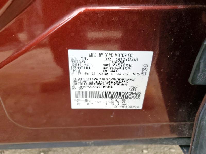 Aukcja sprzedaży 2016 Ford Edge, vin: 2FMPK4J91GBB58364, numer aukcji: 53043626