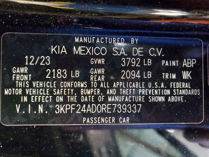 Aukcja sprzedaży 2024 Kia Forte, vin: 3KPF24AD0RE739337, numer aukcji: 54839586