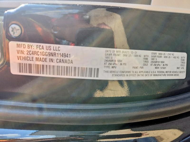 Продажа на аукционе авто 2022 Chrysler Pacifica, vin: 2C4RC1GG9NR114941, номер лота: 54293016