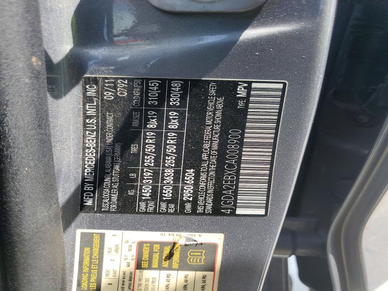 Продаж на аукціоні авто 2012 Mercedes-benz Ml, vin: 4JGDA2EBXCA008900, номер лоту: 53023136