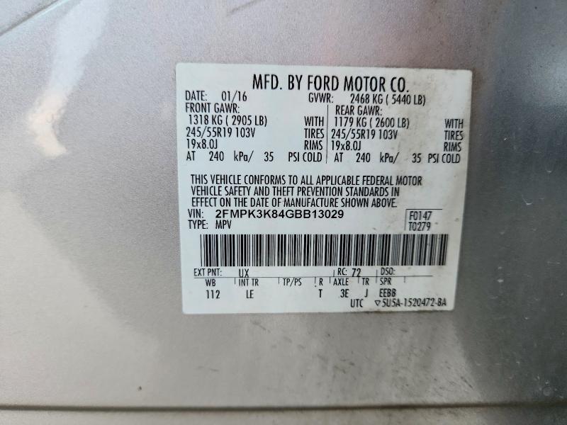 Aukcja sprzedaży 2016 Ford Edge, vin: 2FMPK3K84GBB13029, numer aukcji: 54730476