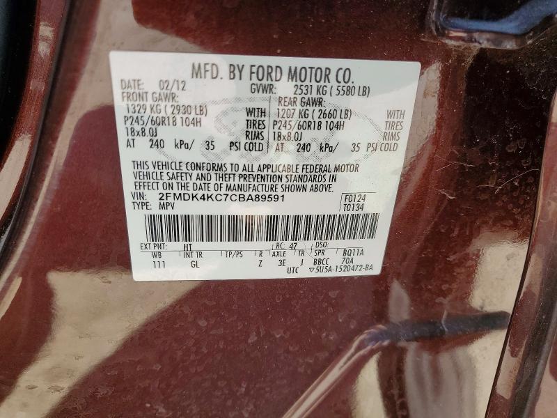 2012 Ford Edge მანქანა იყიდება აუქციონზე, vin: 2FMDK4KC7CBA89591, აუქციონის ნომერი: 53445826