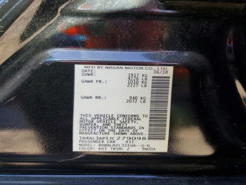 2018 Nissan Altima მანქანა იყიდება აუქციონზე, vin: 1N4AL3AP1JC279098, აუქციონის ნომერი: 54158206
