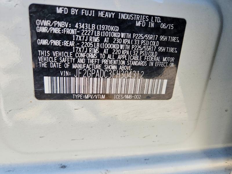 2015 Subaru Xv Crosstrek მანქანა იყიდება აუქციონზე, vin: JF2GPADC3FH304312, აუქციონის ნომერი: 53078016