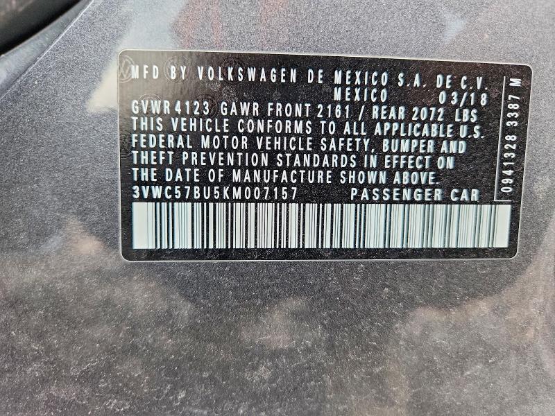 Продаж на аукціоні авто 2019 Volkswagen Jetta, vin: 3VWC57BU5KM007157, номер лоту: 53448516
