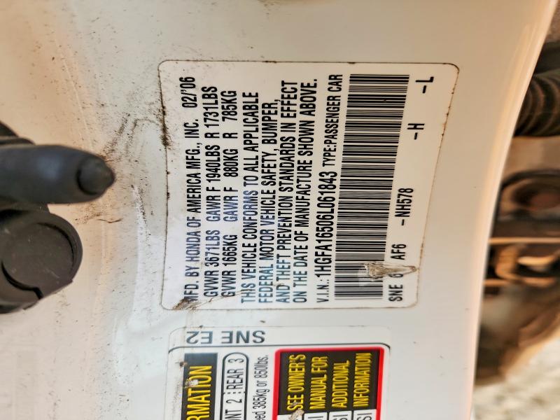 54603826 :رقم المزاد ، 1HGFA16506L061843 vin ، 2006 Honda Civic مزاد بيع