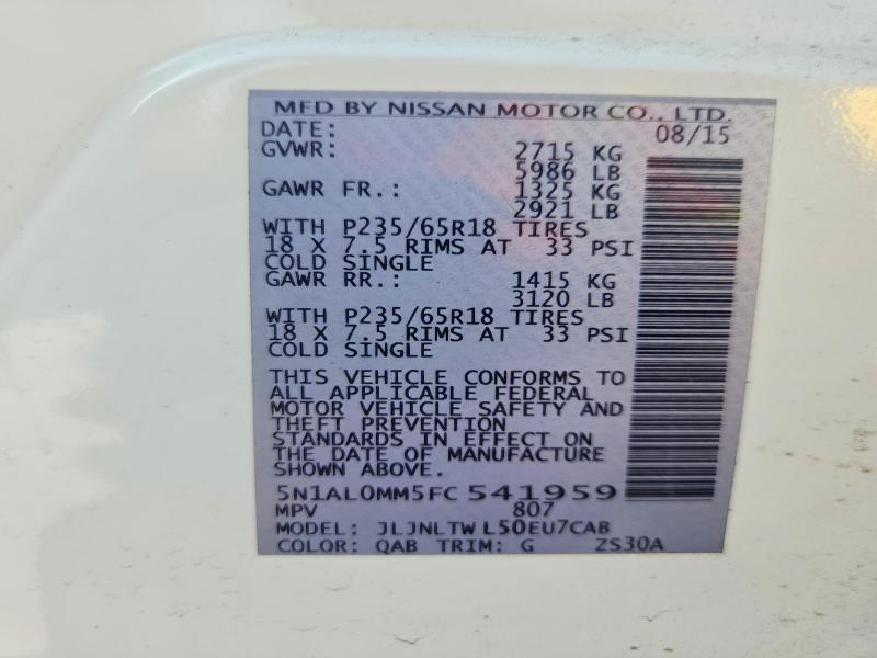Продаж на аукціоні авто 2015 Infiniti Qx60, vin: 5N1AL0MM5FC541959, номер лоту: 54601916